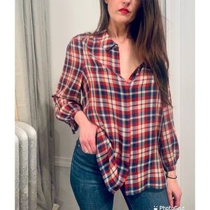 Madewell Broadway & Broome Silk Plaid Top M